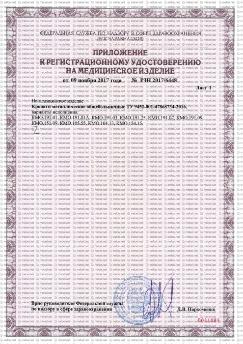 Приложение к регистрационному удостоверению на медицинское изделие
